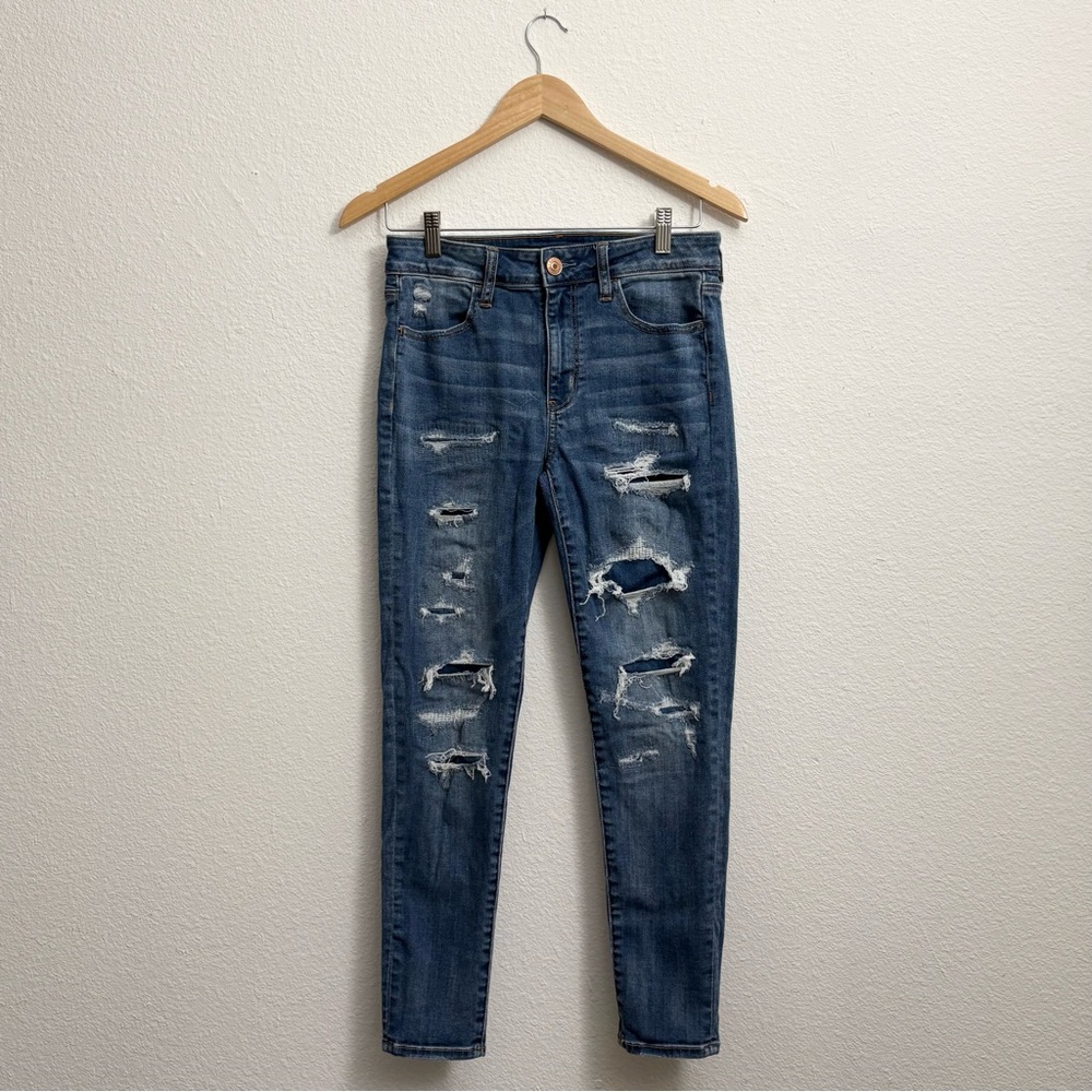 American Eagle AE High Rise Jegging Crop Jeans Super Stretch Distressed Denim 6R